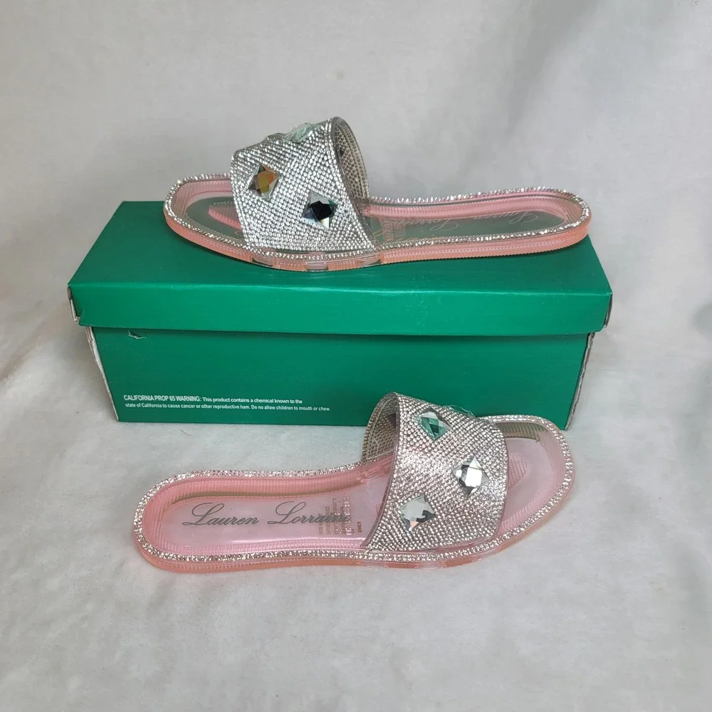 Lauren Lorraine Bianca Pink Embellished Slides Fairy Boho Glam Vaca Resort‎ 7.5
